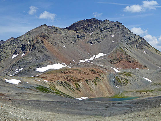 Piz dal Fain  and Lake Pischa from Fuorcla Pischa 