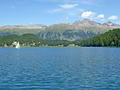 Summits rising above the Bernina Valley seen from Lake St. Moritz