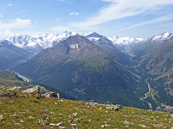 Views of the Bernina Alps to the south of the Segantini Hut 