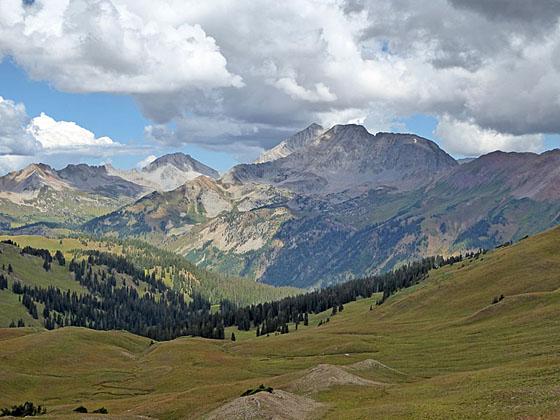 Close-up of Snowmass Mountain and Hagerman Peak from the Hasley Basin overlook 